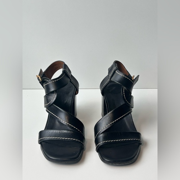 Chloe Candice Topstitch Leather Sandal Size 6 (36.5 EU) Block Heel - Picture 3 of 16